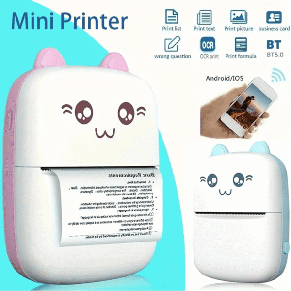 mini Wireless Bluetooth Mobile Printer with USB Cable for Study/Android/iOS